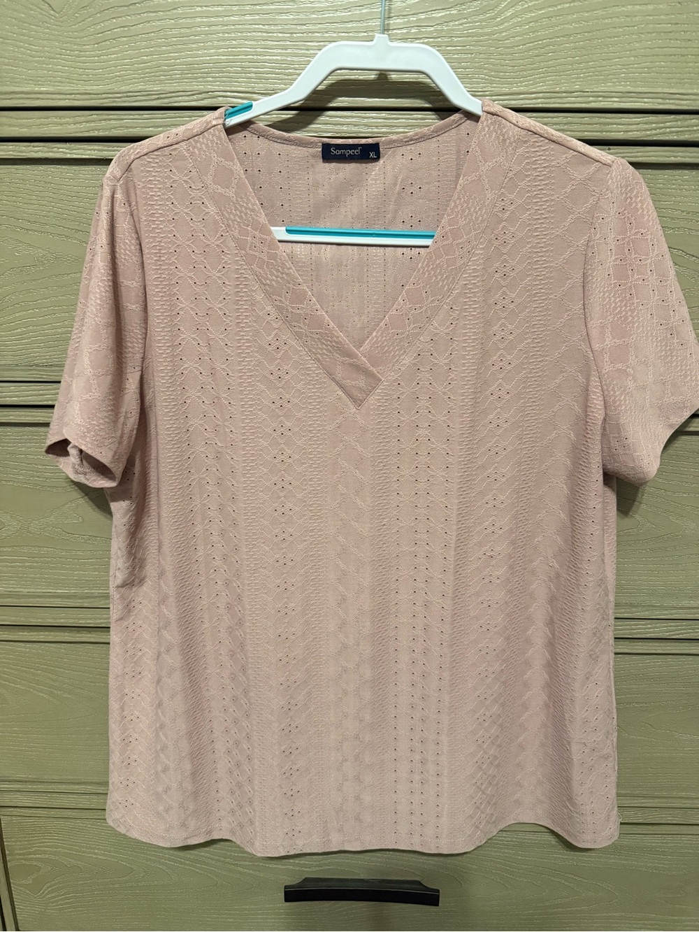Dusty Pink V-Neck Short Sleeve Knit Tee